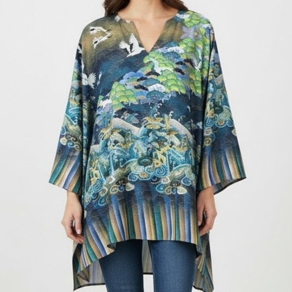 Citron Santa Monica Tops - Elegant Blue Patterned Women's Blouse